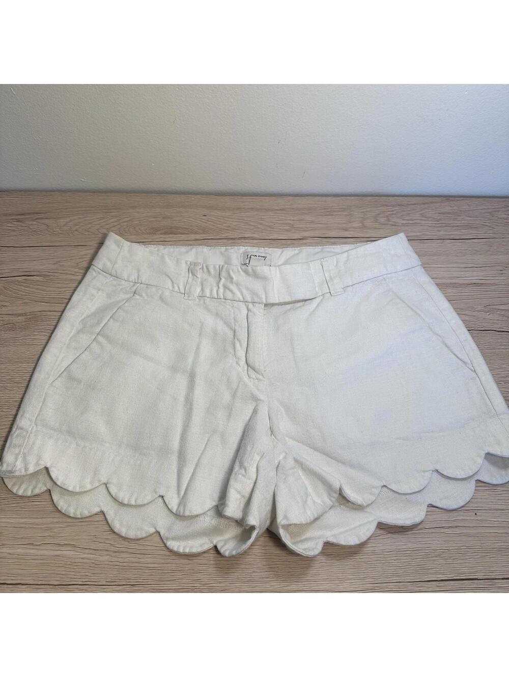 JCREW white Linen Cotton Scalloped Hem low rise Shorts 00